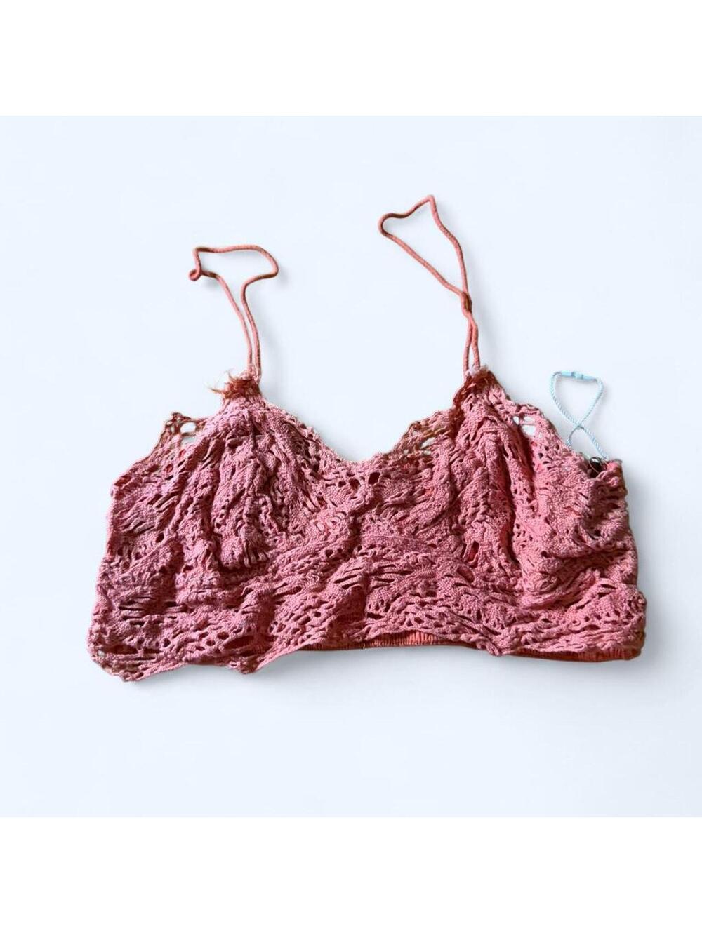 Pink crochet bralette with adjustable straps